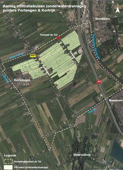 Kaartje waterinfiltratiebuizen polders Kortrijk en Portengen nabij Kockengen