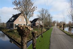 Impressiebeeld ter hoogte van Oost-Vlisterdijk 43. Het binnentalud is verbreed en het stabiliteitscherm is geplaatst. De palen steken 10cm boven het waterpeil uit.