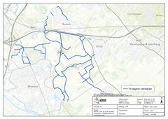 Kaart van het gebied. De blauwe lijnen geven aan waar gebaggerd gaat worden. Het baggeren vindt plaats in de polders Vechten, Oudwulven, Vlowijkerpolder en Oudwulverbroek.