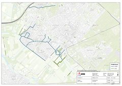 Baggerkaart van de omgeving Zeist. De blauwe lijnen zijn de watergangen die het waterschap gaat baggeren. De groene lijnen worden door de gemeente gebaggerd.