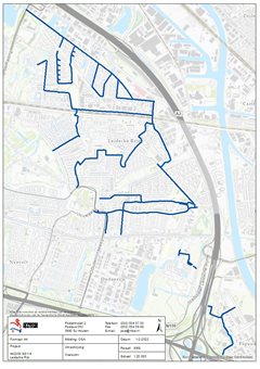 Dit is een kaart van het gebied in Leidsche Rijn. De blauwe lijnen geven aan waar gebaggerd gaat worden.