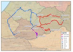 Kaart met de aanvoerroutes van zoetwater naar West-Nederland