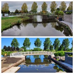 De oorspronkelijke fietsbrug en de nieuwe fietsbrug