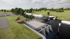 visualisatie gemaal met balgstuw in werking vanaf de Stadshaven