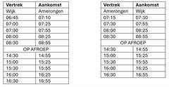 Dienstregeling pendelbus dec 2025