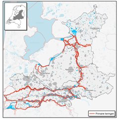 Kaart betrokken waterschappen met hun dijken (primaire keringen)